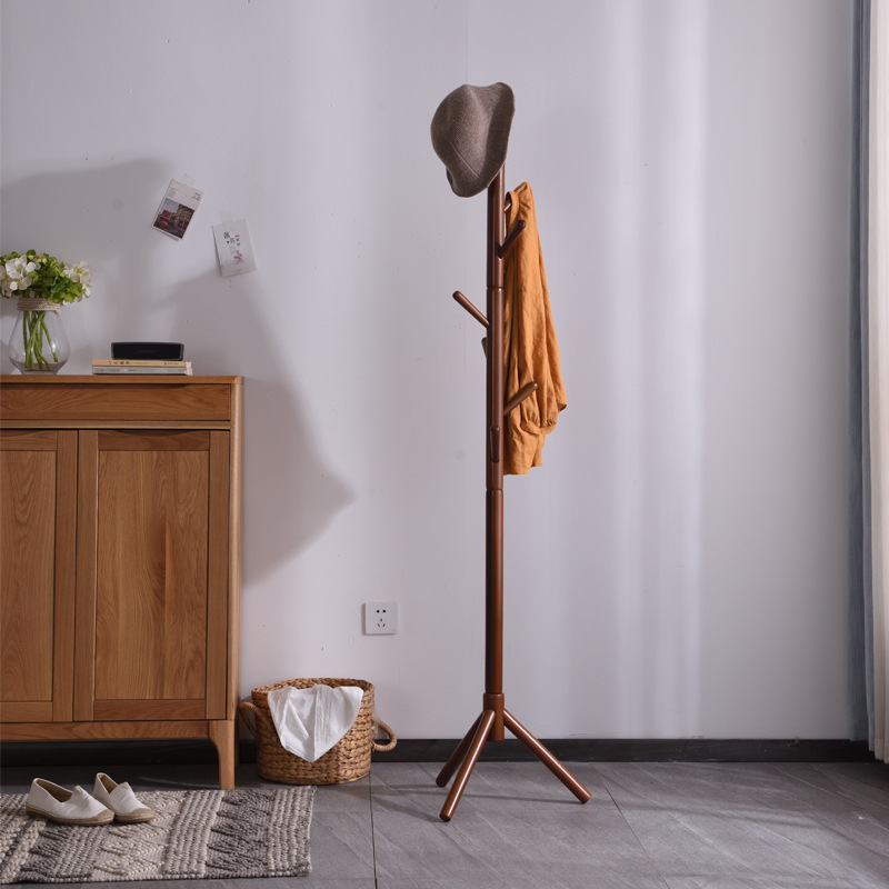 Hot sale Natural Wood Freestanding Clothes Display Shelf Assembled Coat Hat Tree Hanger Coat Rack