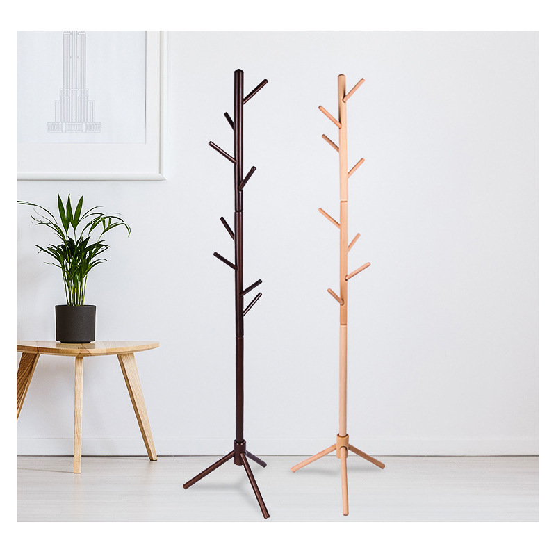 Hot sale Natural Wood Freestanding Clothes Display Shelf Assembled Coat Hat Tree Hanger Coat Rack