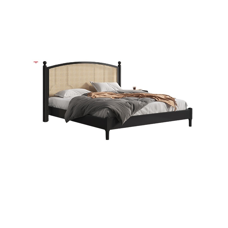 Ruby Wooden Bed Frame With Headboard and Natural Rattan 1000 Lb Capacity Effortless Assembly Bed Bases & Frames Queen Bedroom