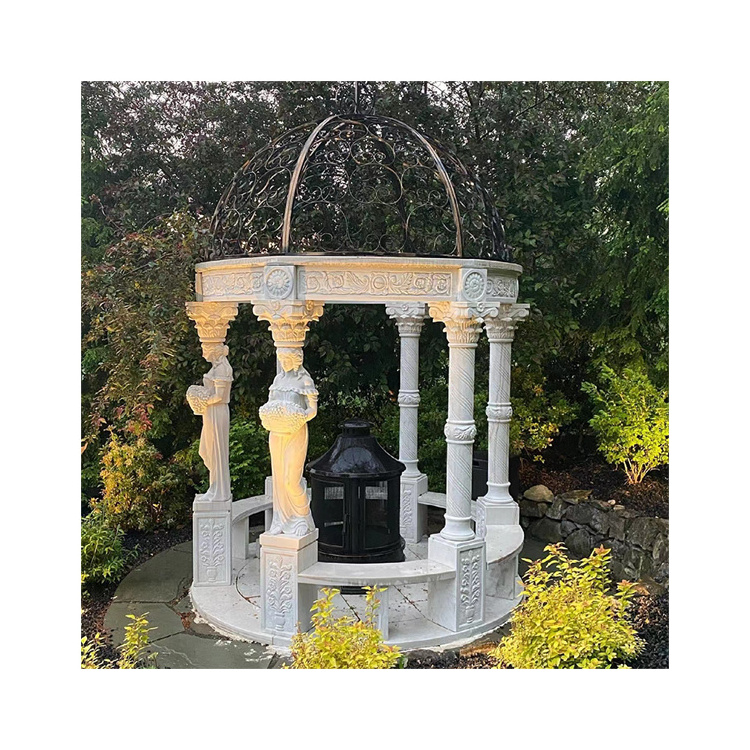 MUSI Large Outdoor Sculptures Stone Carving Iron Gazebo Sculpture Marble Figure Gazebo Sculpture Outdoor Wood