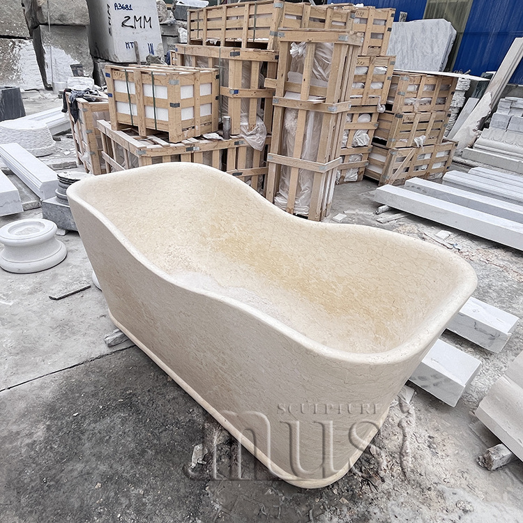 MUSI High Quality Home Egypt Cream Marble Bathtub For Shower Room