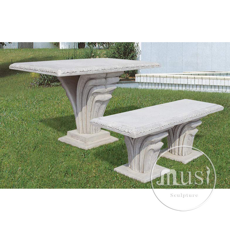 MUSI Hand Carved Outdoor Garden Landscaping Dinning Room Decoration Natural Marble Table Stone Benches