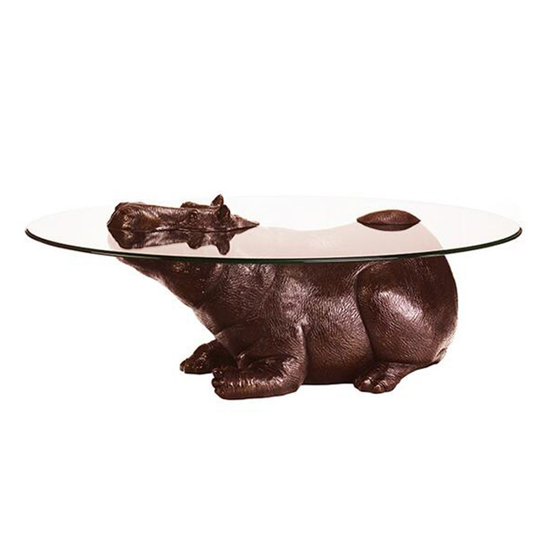 Art Decoration Animal Sculpture Bronze Hippo Coffee Table Base Statue