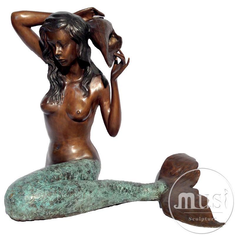 Best Selling Wholesale Antique Metal Craft Bronze Life Size Mermaid Statue