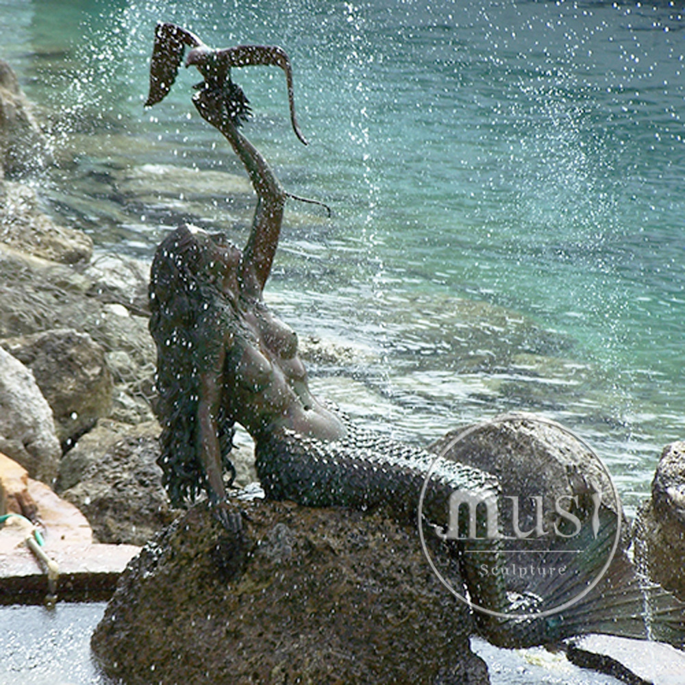 Best Selling Wholesale Antique Metal Craft Bronze Life Size Mermaid Statue