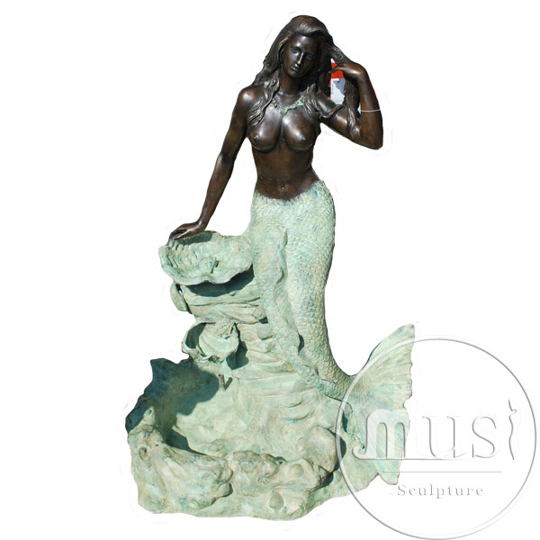 Best Selling Wholesale Antique Metal Craft Bronze Life Size Mermaid Statue