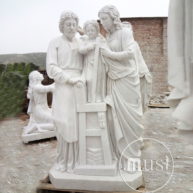 MUSI Hand Carved Religious Life Size Outdoor White Marble Holy Family Statue Joseph Baby Jesus Mary Statue