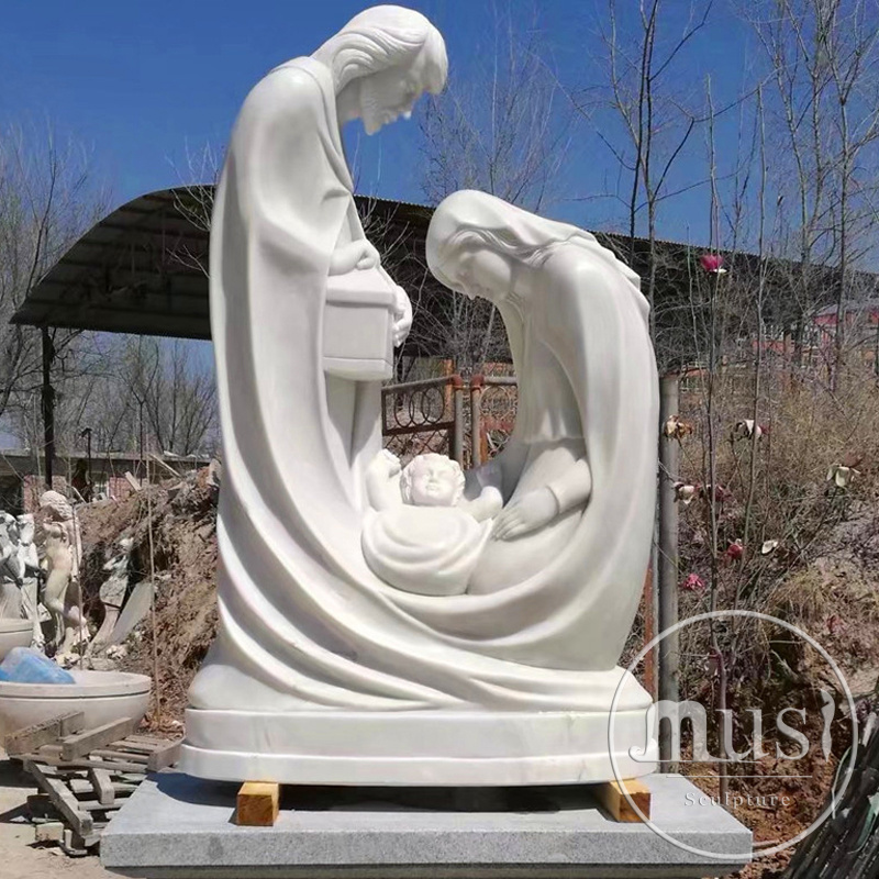 MUSI Hand Carved Religious Life Size Outdoor White Marble Holy Family Statue Joseph Baby Jesus Mary Statue