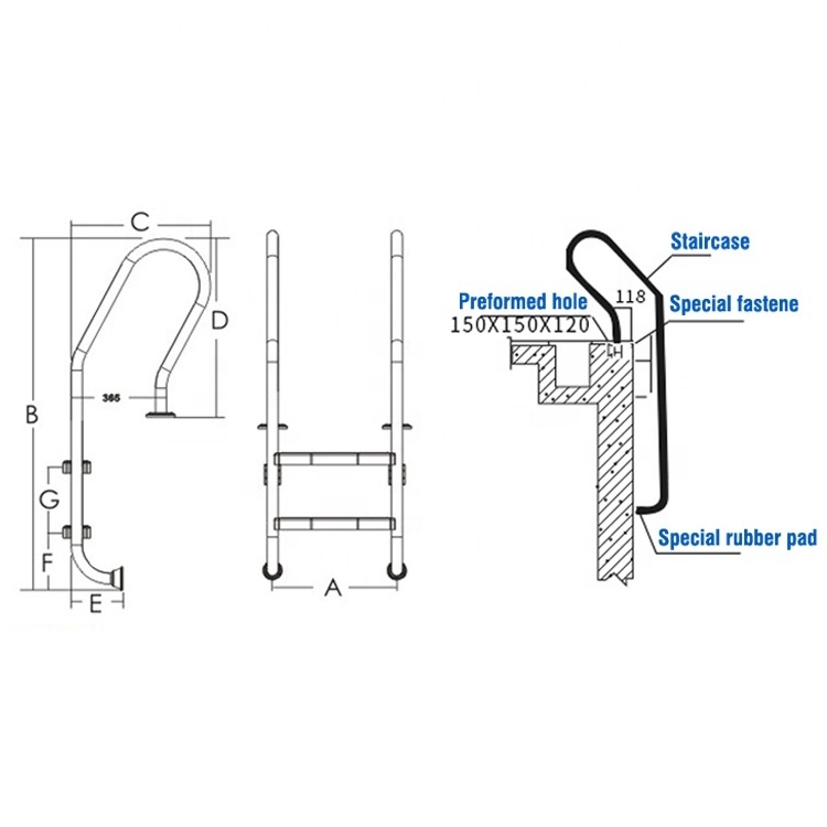 Fenlin factory pscinas pisina schwimmbad swimming pool stainless steel stairs ladder