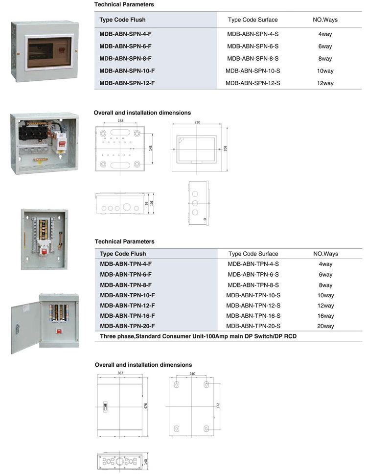 IP65 waterproof distribution box 3 phase electrical load center