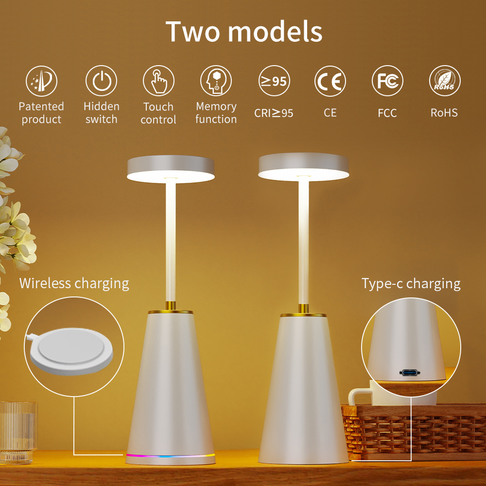 Wireless charger Creative LED touch stepless dimming desk light rechargeable portable cordless luxury european smart table lamp