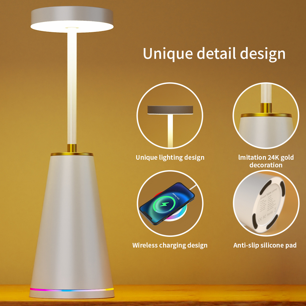 Wireless charger Creative LED touch stepless dimming desk light rechargeable portable cordless luxury european smart table lamp