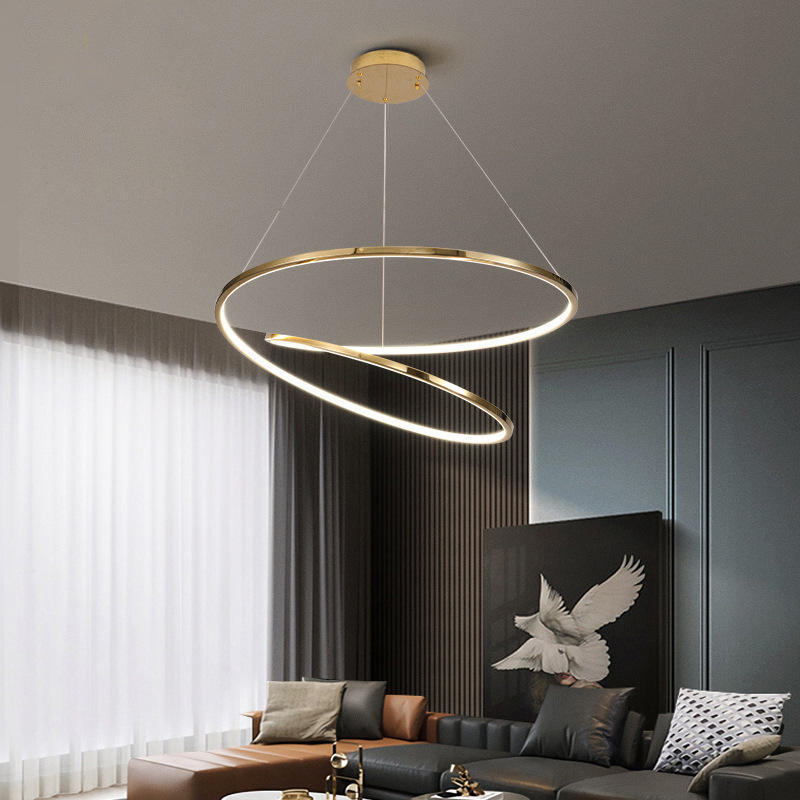 Nordic style modern aluminium pedant light luxury LED large ring staircase chandelier for foyer living room entryway hall