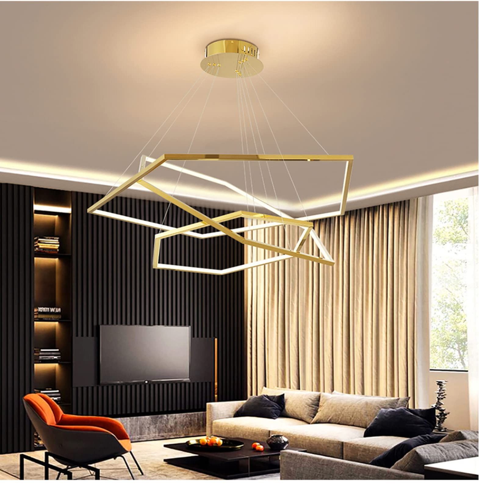 Modern Simple Black Square Led Chandelier Living Room Bedroom Dining Room Brushed Aluminum Luster Chandeliers Lighting Fixture