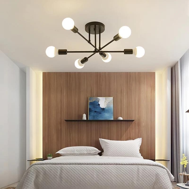 Elegant 6-Light Sputnik Chandelier - Modern Semi Flush Ceiling Fixture with Alexa Compatibility & Polished Finish