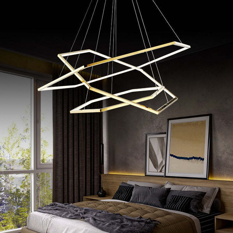 Modern Simple Black Square Led Chandelier Living Room Bedroom Dining Room Brushed Aluminum Luster Chandeliers Lighting Fixture