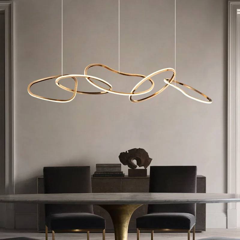 Hotel Home Dining Room Decoration Necklace Pendants Light Fixtures Led Round Ring Hanging Lighting Modern Chandelier Luxury