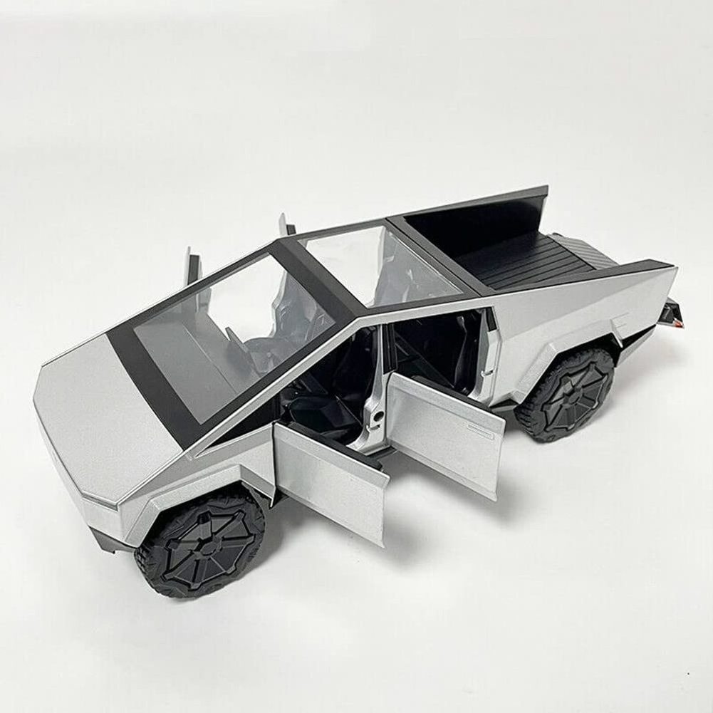 Cyber Trucks for Boys Cybertruck Model Silver Pickup Truck 1/24 Diecast Metal Toy Cars with Sound and Light