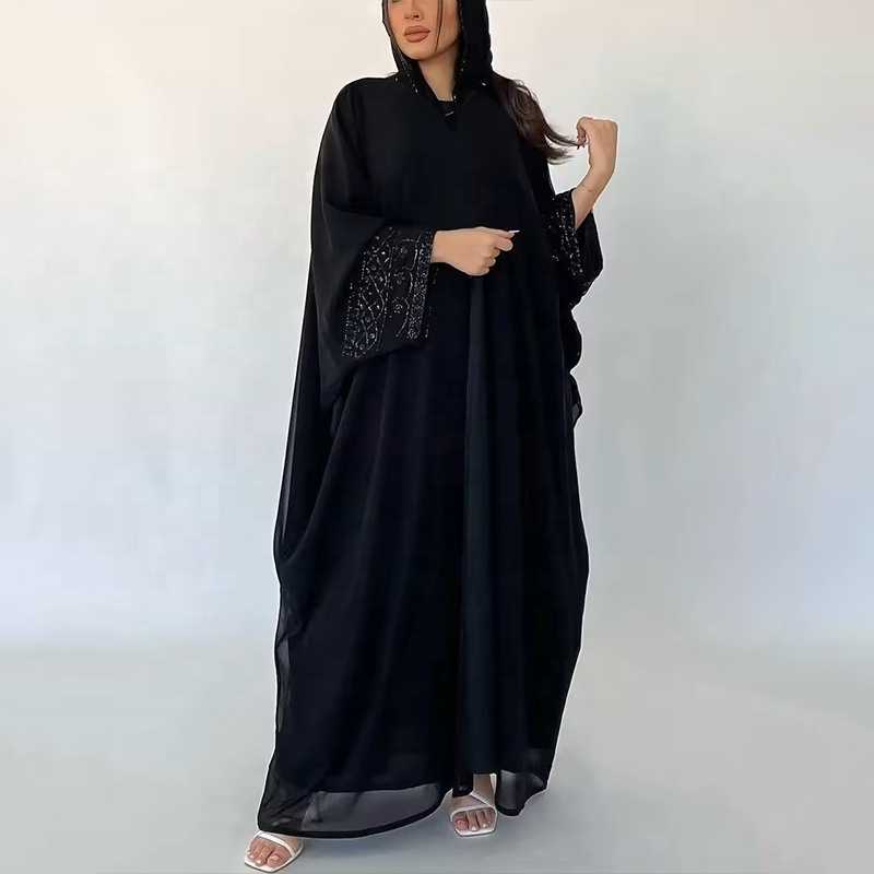 2024 ramadan black open abaya dubai luxury islamic dubai muslim black beaded abaya for women