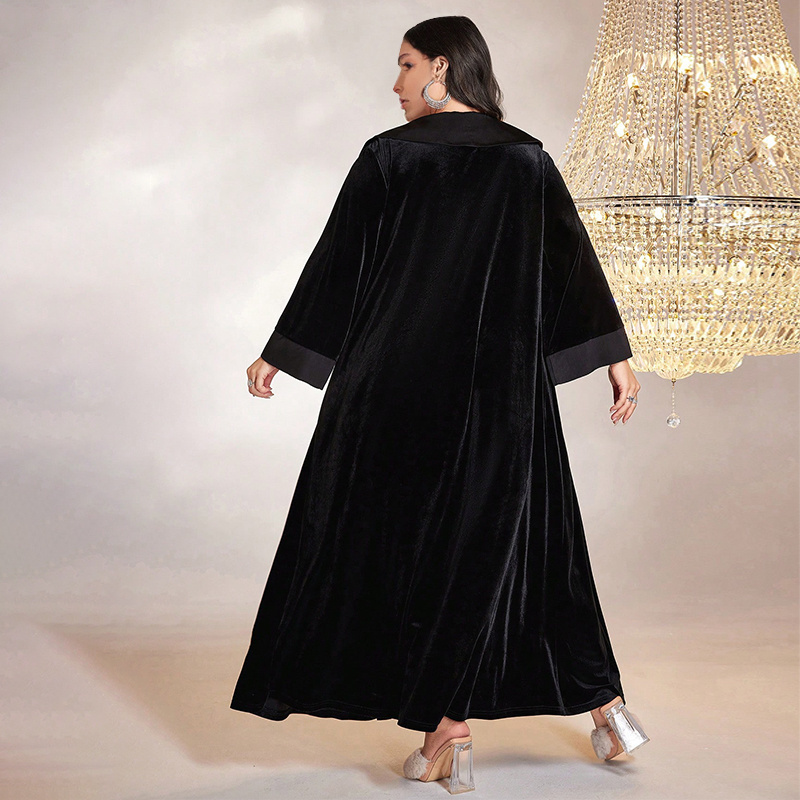 2024 new design rhinestone abaya black wholesale plus rhinestone fringe detail open front velvet abaya