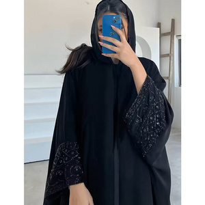 2024 ramadan black open abaya dubai luxury islamic dubai muslim black beaded abaya for women