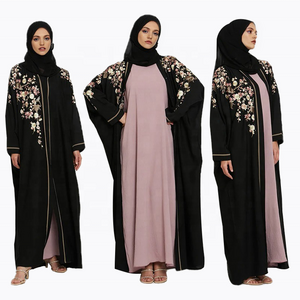 2023 Summer Black Floral Embroidered Open Modest Abaya Islamic Clothing Women Dubai Muslim Dress New Turkey Abaya Dresses