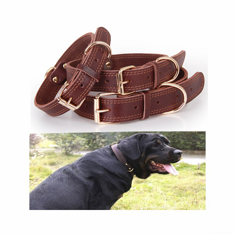 Soft touch genuine Cowhide Real Pet collars solid color padded italian wholesale leather dog collar