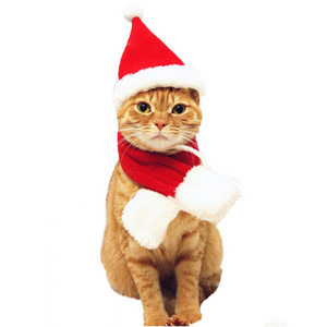 Pet Christmas Elastic Santa Hat with Scarf Collar for Cats Dogs Puppy Kitten and Small Animals