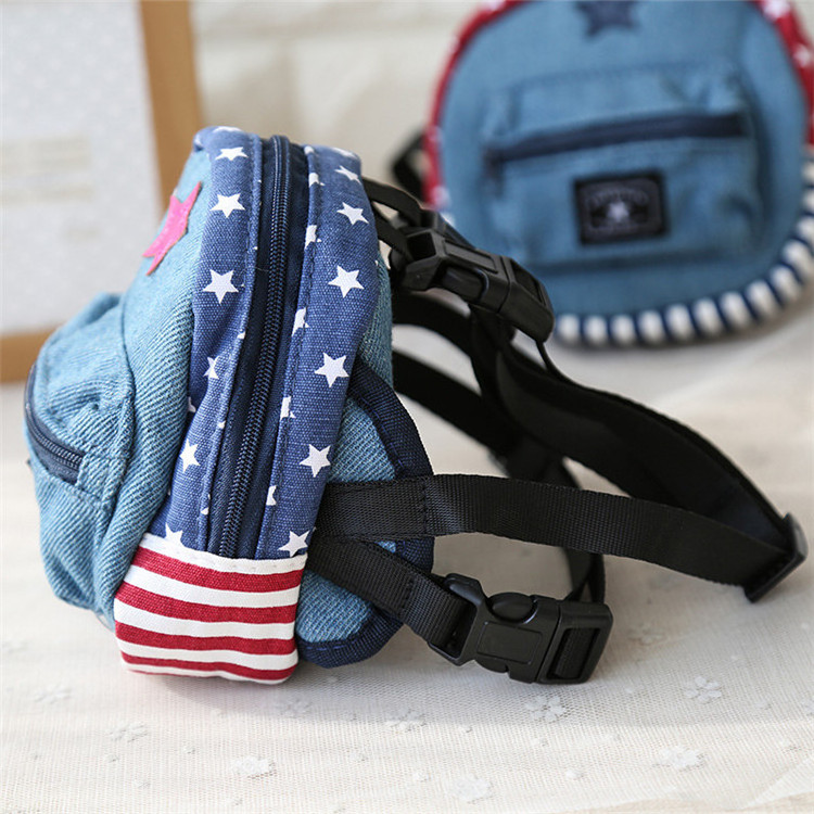 Teddy Denim Backpack Dog Self Carry Bag Harness With Leash For Small Dog