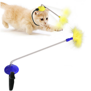 Hot sale neck collar spring toy interactive educational pet toy with feather cat stick chasing toy