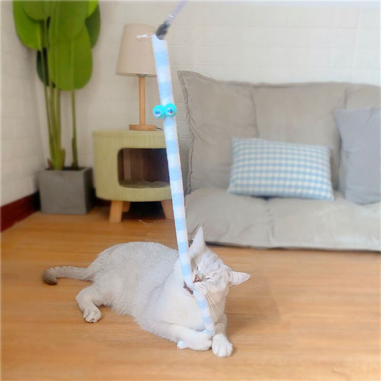 Caterpillar long rod cat teasing stick interactive toys bite resistant stuffed cat teaser stick with bell