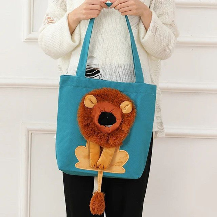 Small pet canvas outdoor products cute lion-shaped shoulder cat dog carry bag