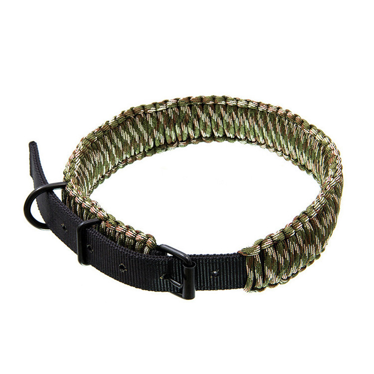 Black buckle adjustable braided 550 paracord dog collar for large dog