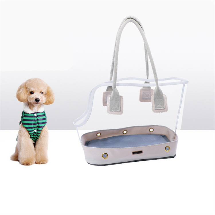 Outdoor small dogs cats soft pvc travel transparent pet carrier handbag for outdoor sight