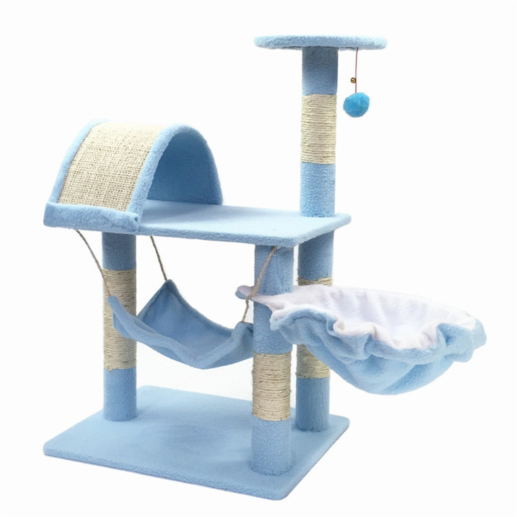 Modern wood Small cat playing big cat tree tower House with Scratching Post Hammock Toys