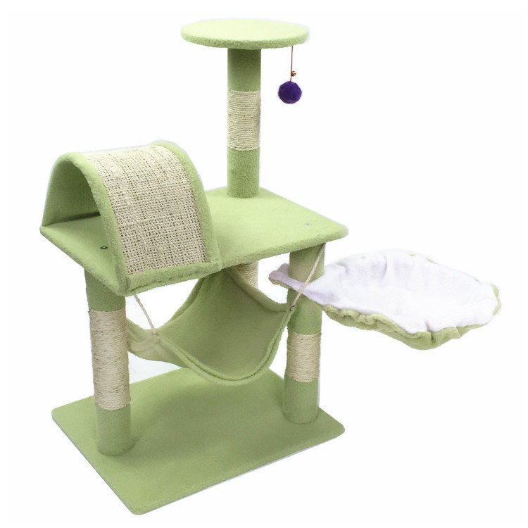 Modern wood Small cat playing big cat tree tower House with Scratching Post Hammock Toys