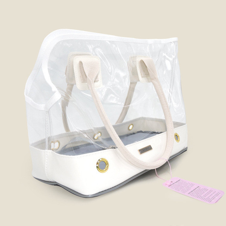 Outdoor small dogs cats soft pvc travel transparent pet carrier handbag for outdoor sight