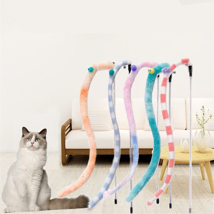 Caterpillar long rod cat teasing stick interactive toys bite resistant stuffed cat teaser stick with bell