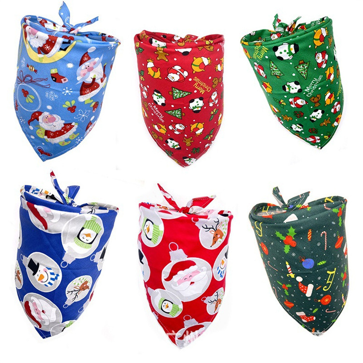 Best Gift Reversible Triangle Bibs Scarf Accessories Pet Cat Bandanas Scarf Cotton Dog Christmas Bandana