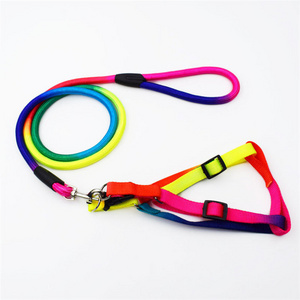 Factory wholesale colorful manufacturers custom adjustable nylon rainbow dog walking harness with leash