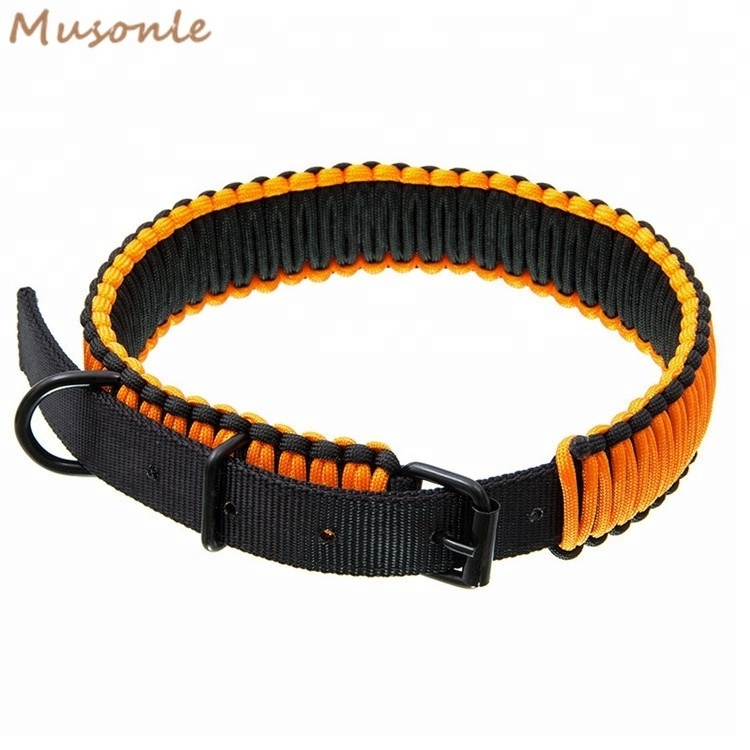 Black buckle adjustable braided 550 paracord dog collar for large dog