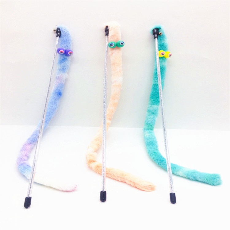 Caterpillar long rod cat teasing stick interactive toys bite resistant stuffed cat teaser stick with bell