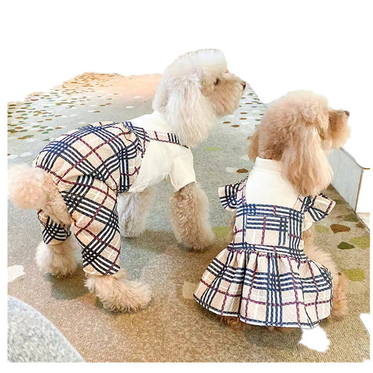 Beauty couple clothes small dog puppies autumn winter pet clothes tartan