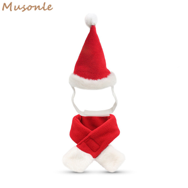 Pet Christmas Elastic Santa Hat with Scarf Collar for Cats Dogs Puppy Kitten and Small Animals