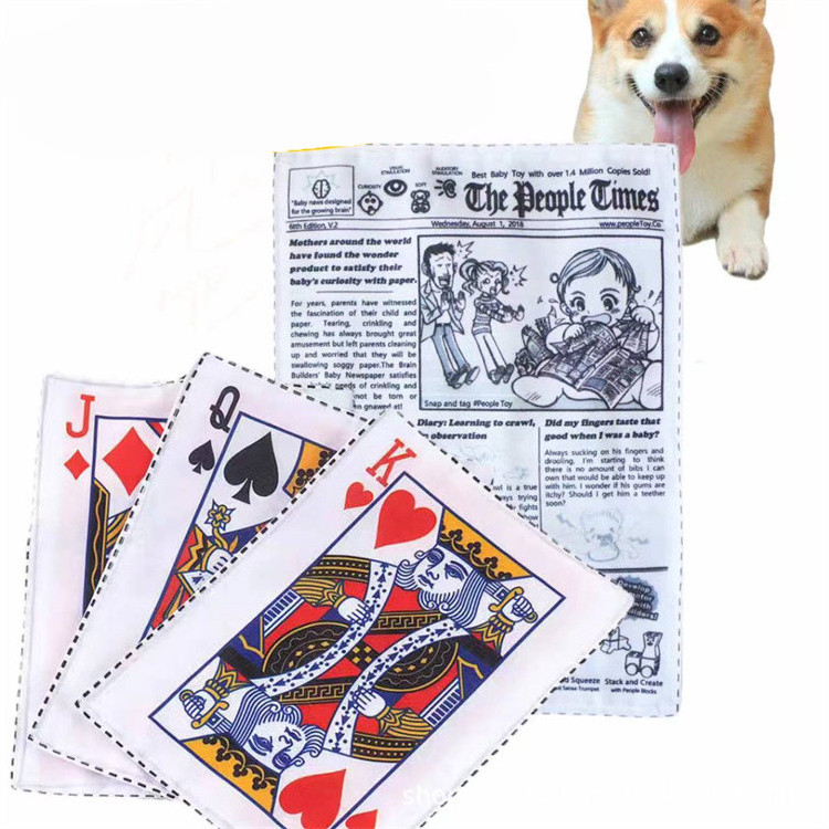 Safe soft odorless pet products tear resistant cloth playing cards squeak dog toys newspaper