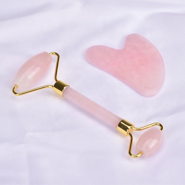 Mushang custom pravite label facial massage tool set rose quartz jade roller and gua sha