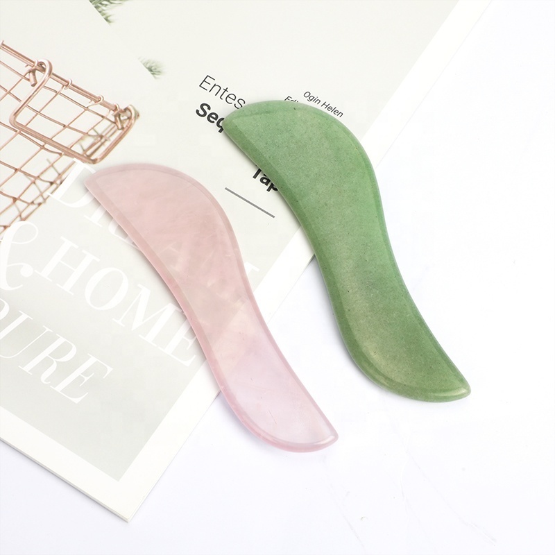 Wholesale Natural Jade Crystal Facial Guasha Massage Tool Green Aventurine Rose Quartz S-shaped Gua Sha Stone