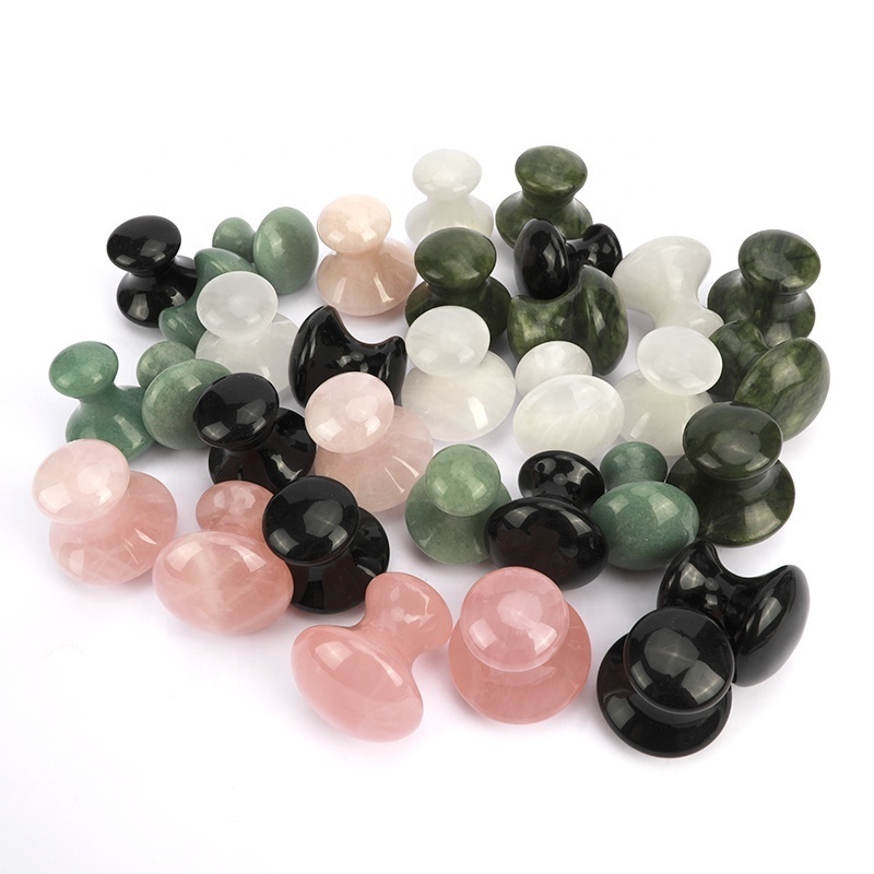 Mushang Jade Massage Stones Guasha Piedra Natural Facial Massager Green Jade Mushroom Gua Sha Stone