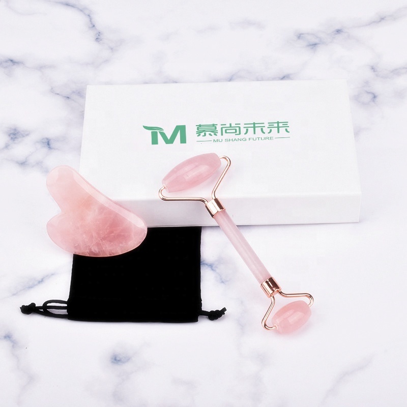 natural crystal massage product bundle set rose quartz jade gua sha scraping massage tool slimming tool jade roller