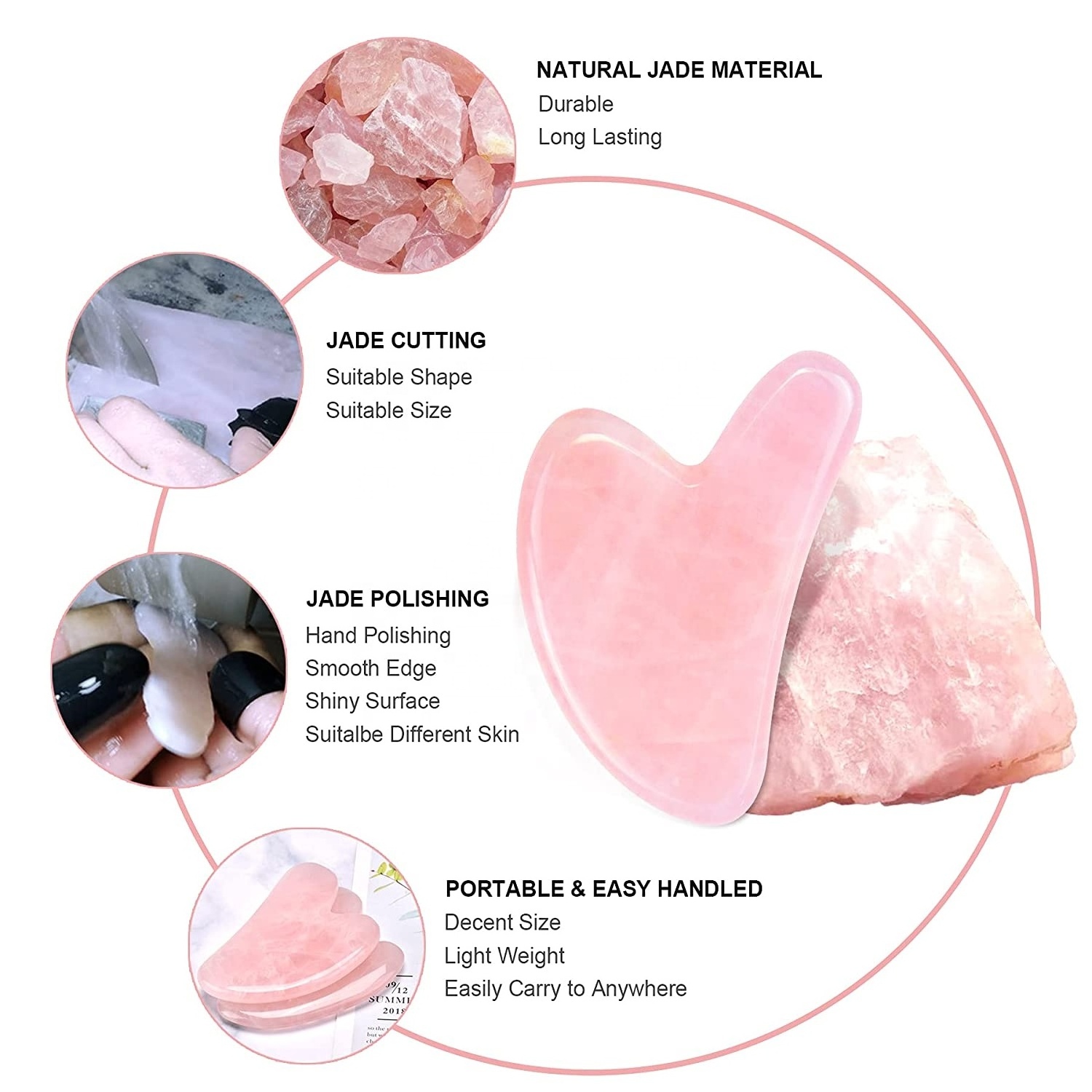 natural crystal massage product bundle set rose quartz jade gua sha scraping massage tool slimming tool jade roller